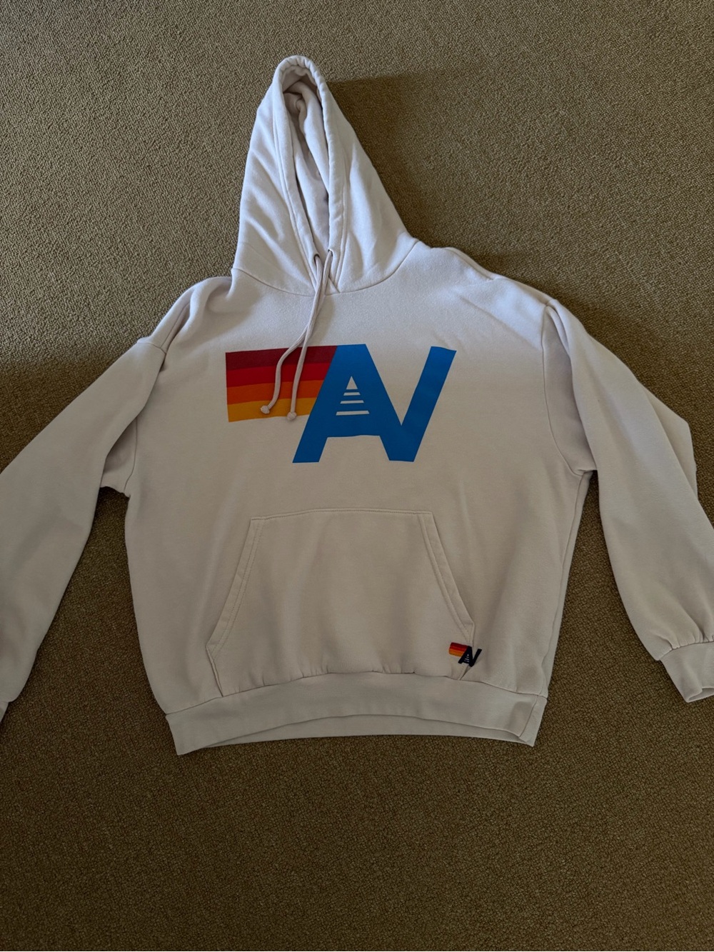Aviator Nation White Hoodie with Red-Orange-Yellow and Blue AV Logo